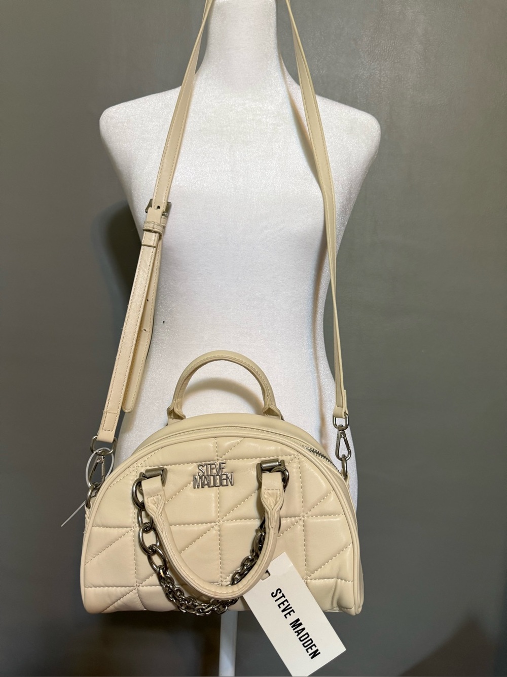 Steve Madden Cream Quilted Dome Crossbody Satchel